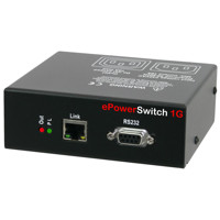 Vorderseite mit RJ-45 und RS-232 Port der ePowerSwitch 1G PDU mit Webserver von Neol.