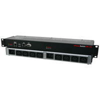 Vorder- und Rückseite der ePowerSwitch 8M+ /32 PDU mit Webserver, xBus und RS-232 von Neol.