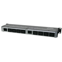 Rückseite mit 8 IEC C13 Ports und 2 Stromeingängen des ePowerSwitch 8XS von Neol.