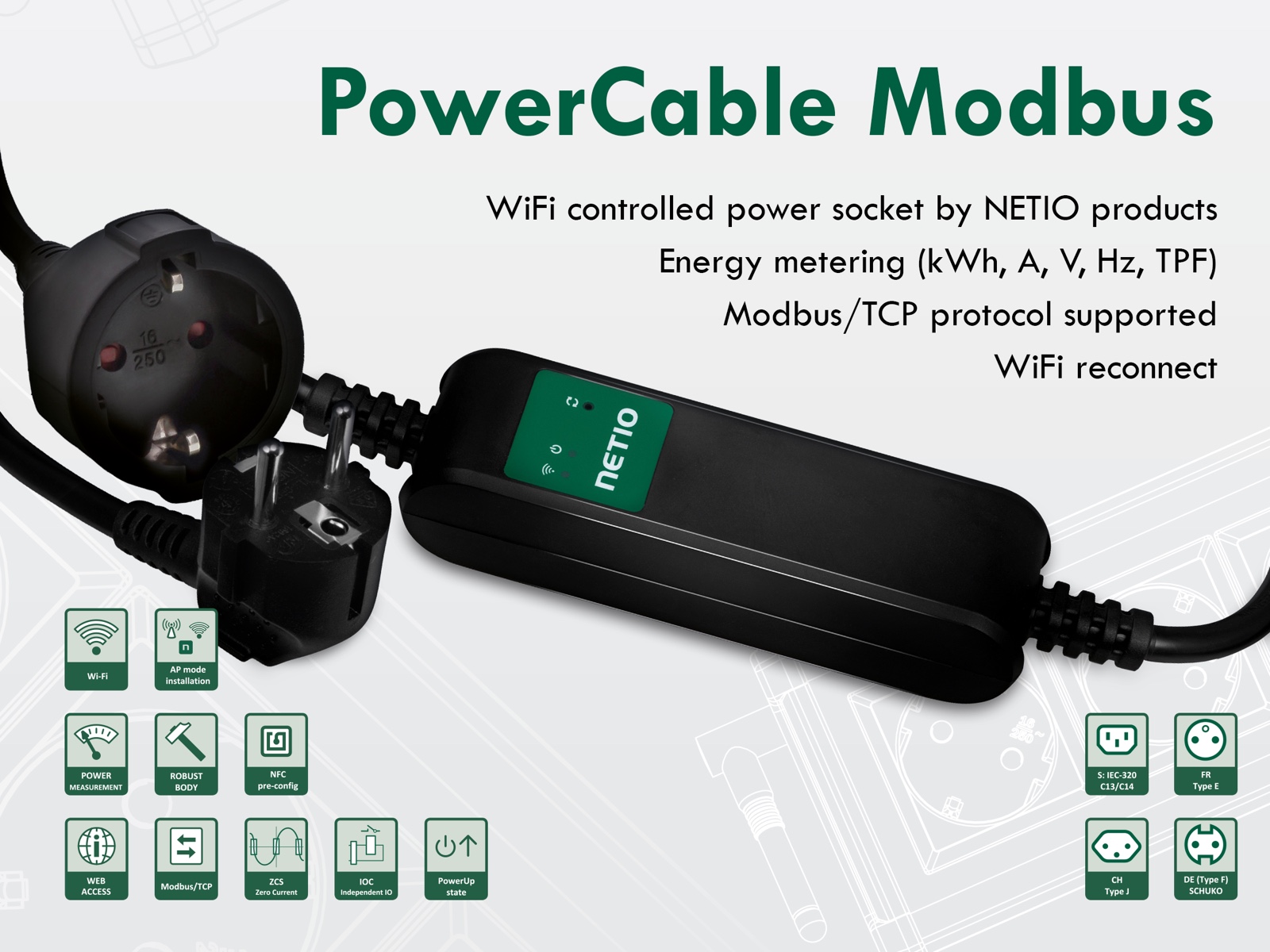 PowerCable Modbus 101x Netio intelligente WLAN / Wi-Fi Steckdose