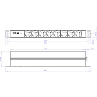 PowerPDU 8KF Schuko Steckdosenleiste mit 8x schaltbaren Lastausgängen von Netio Zeichnung Zeichnung der PowerPDU 8KF Schuko Steckdosenleiste mit 8x schaltbaren Lastausgängen von Netio