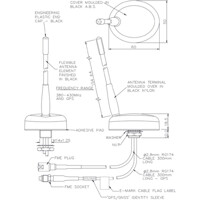 GPSK-TET Kombiantenne mit einer GPS Basis und einer TETRA Stabantenne von Panorama Antennas Zeichnung Zeichnung der GPSK-TET Kombiantenne mit einer GPS Basis und einer TETRA Stabantenne von Panorama Antennas