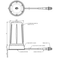 Technische Zeichnung der LPBEM-7-27 M2M IoT Kleinprofil LTE Mobilfunkantenne mit Magnetbefestigung von Panorama Antennas