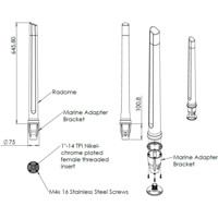 OMNI-402-5G omnidirektionale 2x2 MIMO 5G/4G Antenne von Poynting Zeichnung mit Marine Bracket