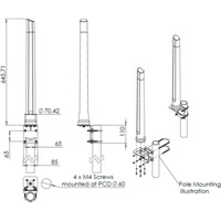 OMNI-402-5G omnidirektionale 2x2 MIMO 5G/4G Antenne von Poynting Zeichnung mit Masthalterung