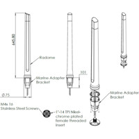 OMNI-494 4x4 MIMO Dual-Band WLAN Rundstrahlantenne von Poynting Zeichnung mit Marinehalterung