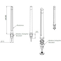 OMNI-498 2x2 MIMO Wi-Fi/WLAN Antenne mit einem wetterfesten IP68 Gehäuse von Poynting Zeichnung mit Marineadapter