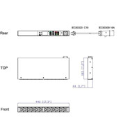 PX3-4260R 1-phasiger Stromverteiler mit 12 IEC320 C13 Anschlüssen von Raritan mechanisches Diagramm