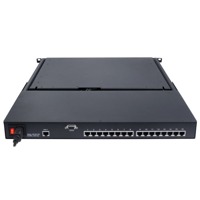 TMCAT17216 von Raritan ist eine KVM Einbaukonsole mit 17 Zoll LCD Bildschirm und 16 Port KVM Switch.