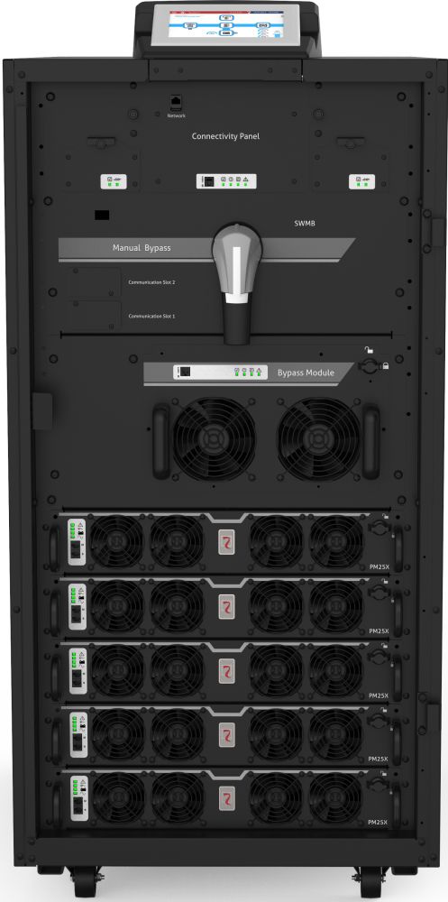 MPX 125 PWC 130X 3-phasige modulare USV Anlage mit 5 PM25X Modulen von Riello UPS Front