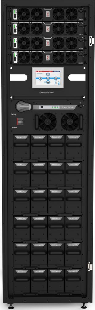 Multi Power MPX 60 CBC 100X modulare UPS Anlage mit bis zu 4x PM15X (15 kW) und 24 Batterie Einheiten von Riello UPS von vorne