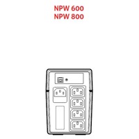 Skizze mit Anschlüssen der Net Power 600 Line Interactive USV Anlagen mit 600VA Leistung.