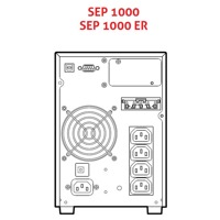 Skizze mit Anschlüssen der Sentinel Pro SEP 1000 ER Online USV Anlage von Riello UPS.