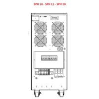 Skizze mit Anschlüssen der Sentinel Power Green SPH 15 Online USV Anlage von Riello UPS.