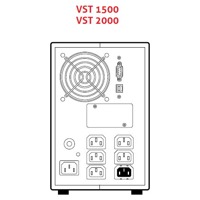 Skizze mit Anschlüssen der Vision VST 1500 Line Interactive USV Anlage von Riello UPS.