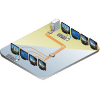 Diagramm zur Anwendung des CrystalView DVI Quad KVM Extenders von Rose Electronics.
