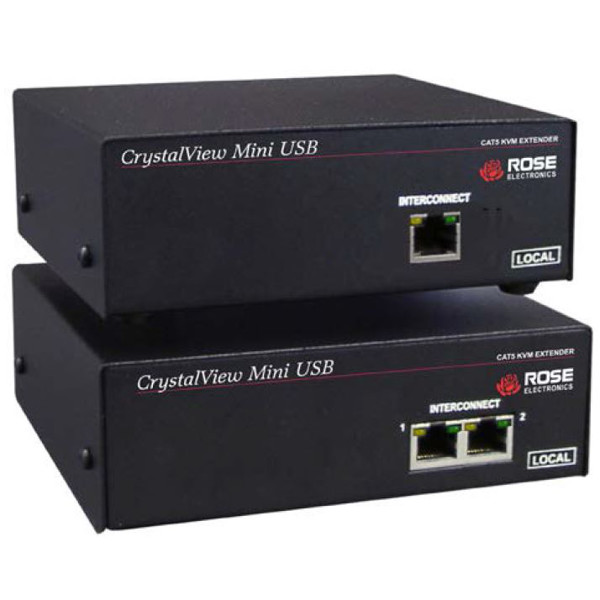 CrystalView Mini USB KVM Extender für VGA und USB Signale auf 45m von Rose Electronics.