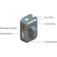 Buttons und LEDs des tragbaren SEAL LoRaWAN GPS Tracker von TEKTELIC