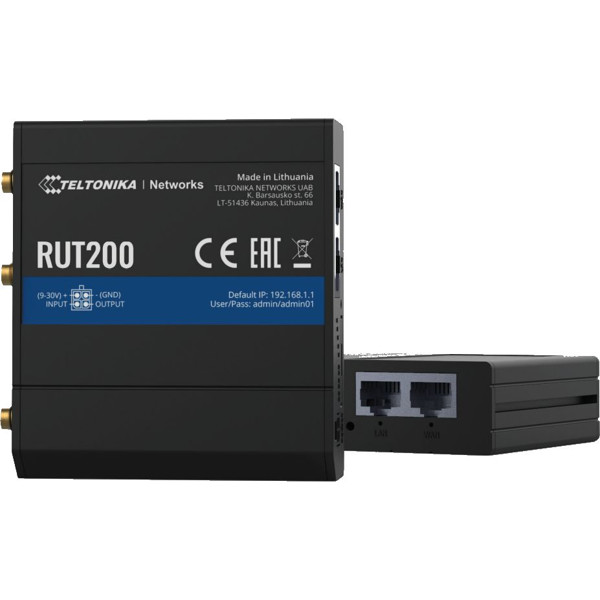 RUT200 Mobilfunk Industrierouter mit 4G LTE, Wi-Fi und 2x RJ45 Ports von Teltonika