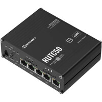 Gedrehte Ansicht des RUTC50 5G Router mit Dual-Band Wi-Fi 6 und GPS von Teltonika