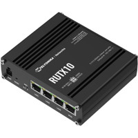 RUTX10 Gigabit Ethernet und WiFi Router von Teltonika mit schwarzem Gehäuse