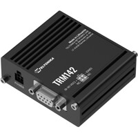 TRM142 4G LTE Cat 4 Modem mit einem RS-232 Anschluss von Teltonika gedreht Gedrehte Ansicht des TRM142 4G LTE Cat 4 Modem von Teltonika