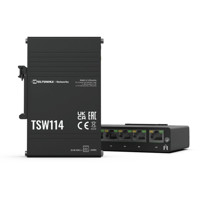 TSW114 5-Port Gigabit DIN-Rail Switch von Teltonika stehend