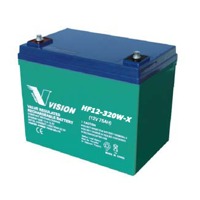 HF12-320W-X von Vision ist eine 10 Jahres USV Ersatzbatterie mit 75AH und 320 Watt.