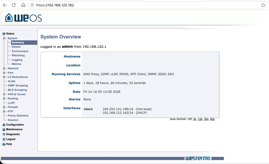 WeOS User Interface Screenshot