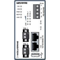 DDW-142-485 Wolverine SHDSL Fast Extender mit einem 2-Port L2 Switch und einem RS-485/422 Anschluss von Westermo Illustration Front