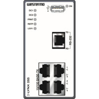 L105-S1 industrieller Layer 2 Netzwerk Switch mit 4x RJ45 Ports und 1x RS-232 Schnittstelle von Westermo Illustration Front