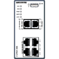 L106-S2 Lynx Device Server Switch mit 1x RS-232, 1x RS-232/422/485 und 4x RJ45 Ports von Westermo Illustration Front