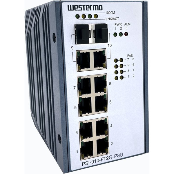 PSI-010-FT2G-P8G Gigabit PoE Booster Switch von Westermo