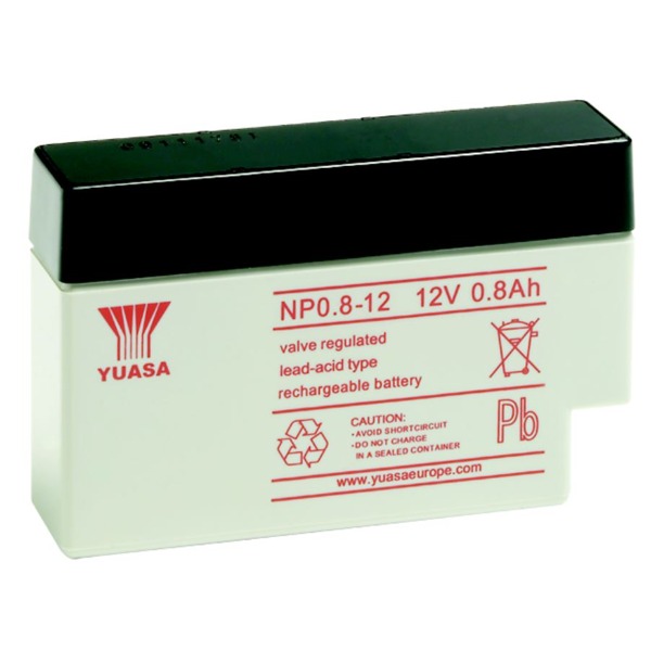 NP0.8-12 Blei-Säure Batterie von Yuasa mit 0.8AH Kapazität und 12V Spannung.